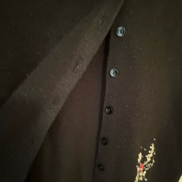 Black button up cardigan. Embroidered & beaded flowers. Vintage - Picture 4 of 6